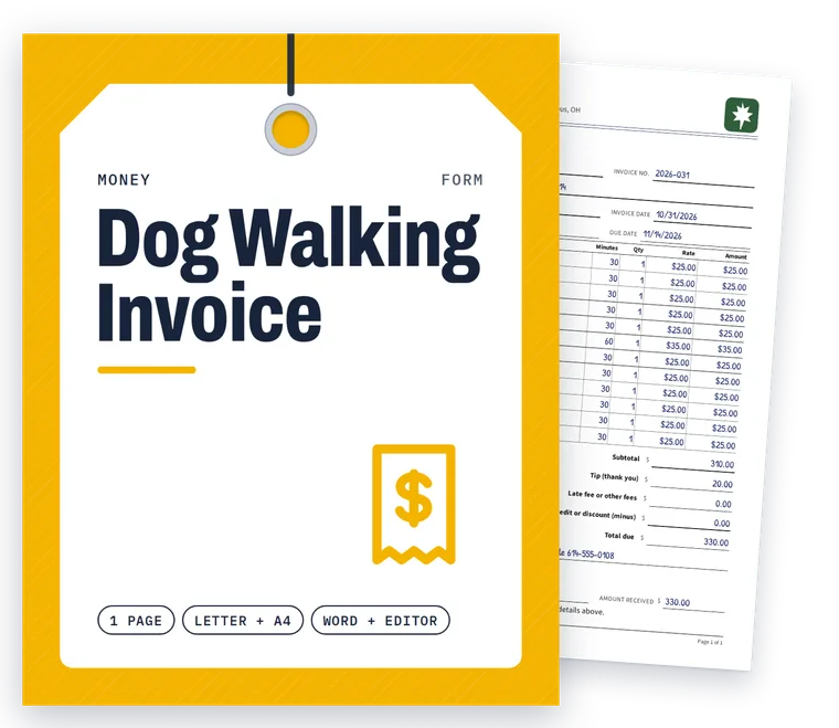 Invoice cover with real filled-in pages fanned behind it